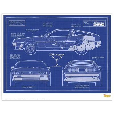 Back to the Future Limited Edition Art Print - Delorean Schematic