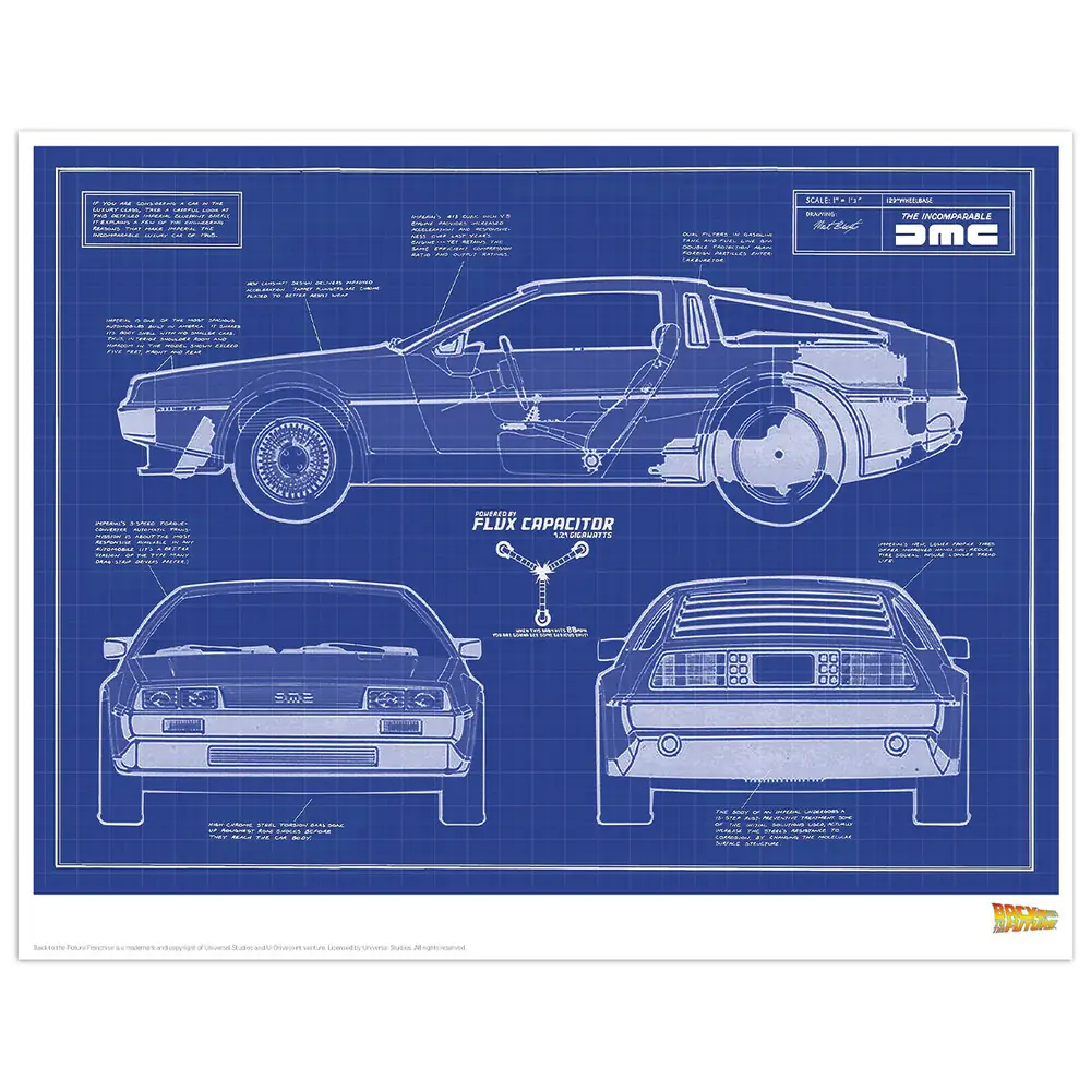 Back to the Future Limited Edition Art Print - Delorean Schematic