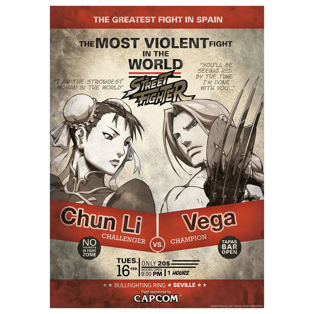 Street Fighter Limited Edition Art Print - Chun Li Vs Vega A3